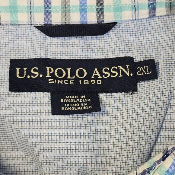 US Polo Assn 2XL Short Sleeve Shirt Plaid Button‎ Down 100% Cotton - Picture 4 of 8